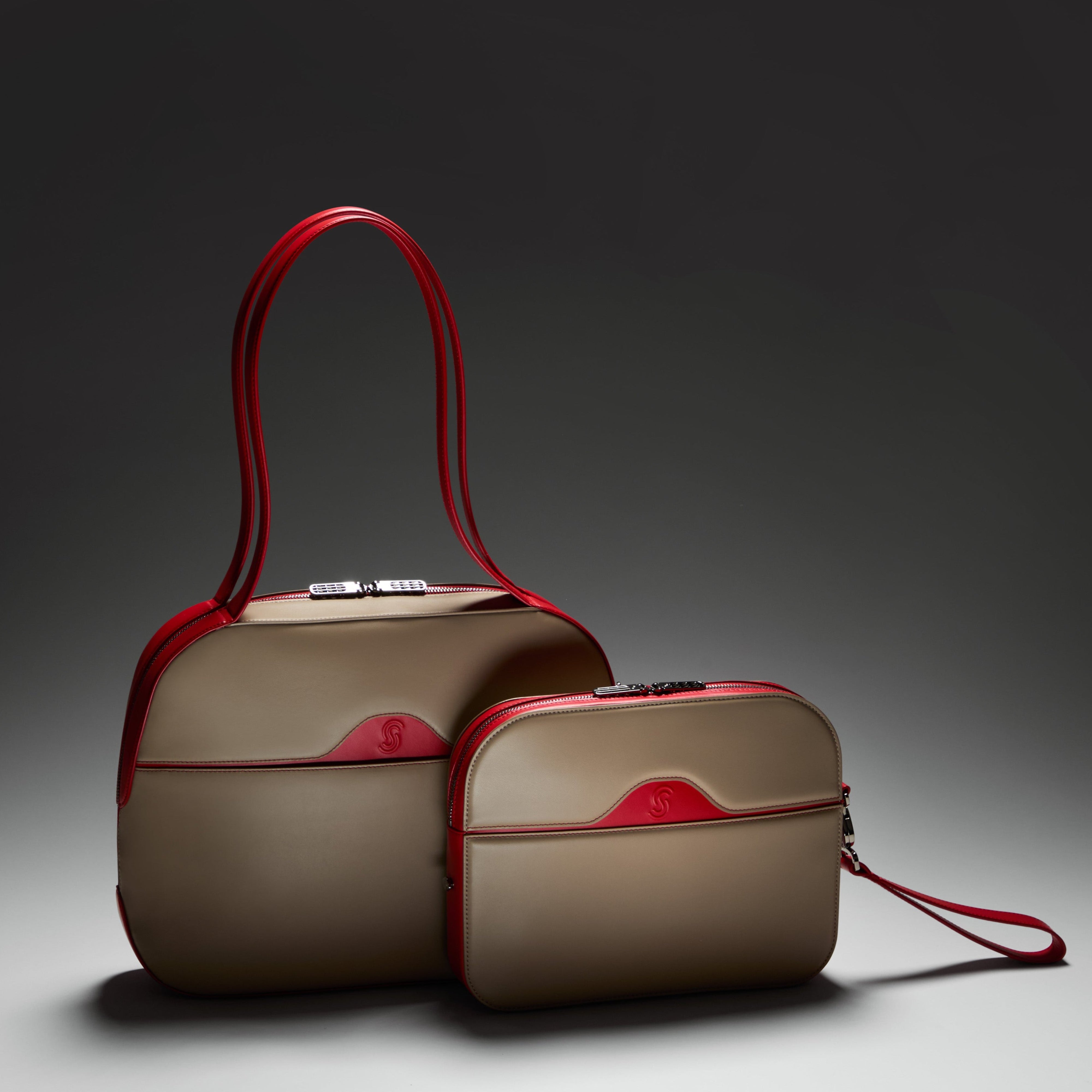 Langhe Business Bag & Gargano Pouch in Taupe & Papavero colourway